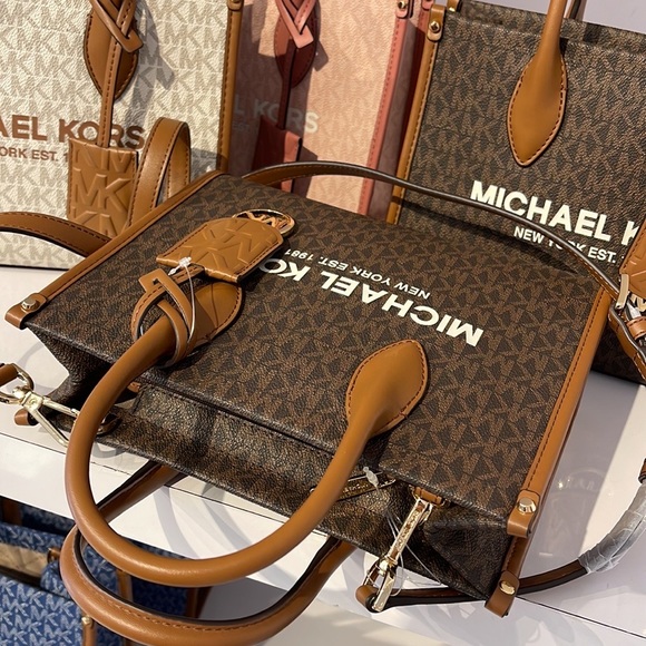 Michael Kors Mirella Small Shopper Top Zip Crossbody Bag Brown Logo MK - Picture 11 of 16